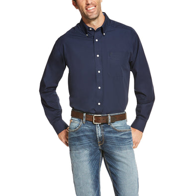 Ariat Men's Wrinkle Free Solid Shirt Navy Blue 10020330